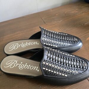 Brighton Black and Gray Woven Mules